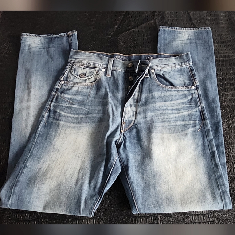 G-Star Blue Straight Jeans with Natural Fade
